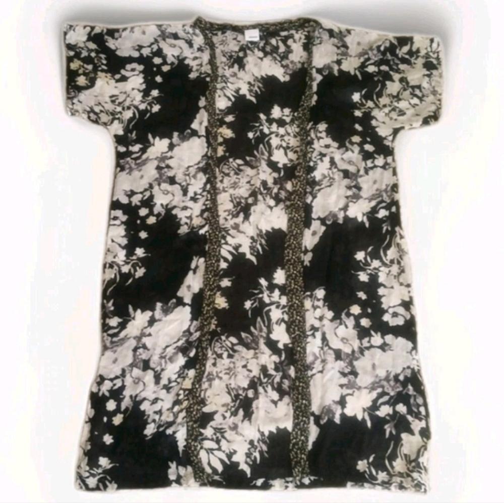 Sonoma Womens One Size Sheer Floral Ruana Open Front Wrap Cover Up Black & White